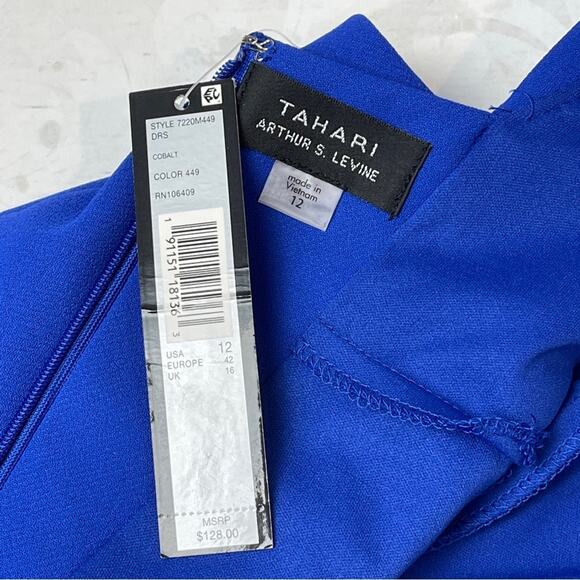 Tahari ASL check out the back of this dress blue sheath dress folded collar new - Picture 10 of 12